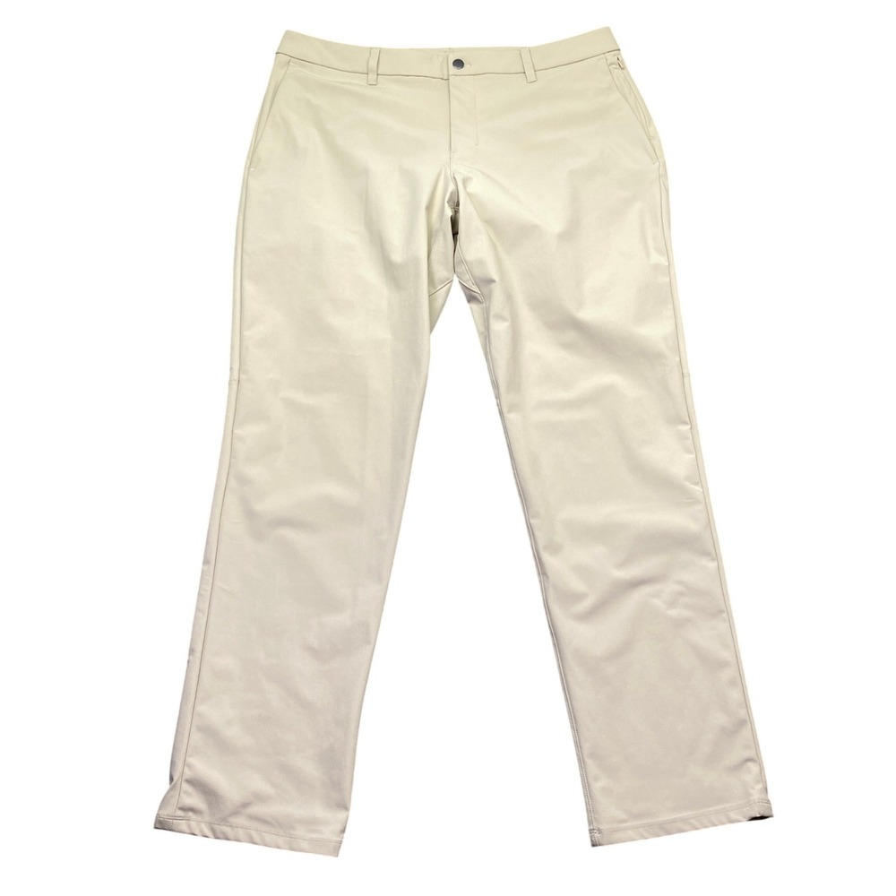 Lululemon Commission Pant Classic Fit Warpstreme Khaki Tan Mens 38 LM5ACGS